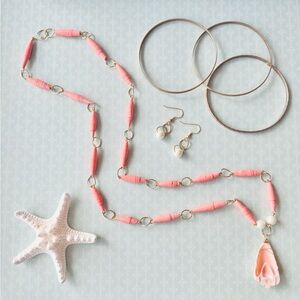 Jewelry Lot - Coral Beaded Necklace, Bangles and Earring Set - one of a kind